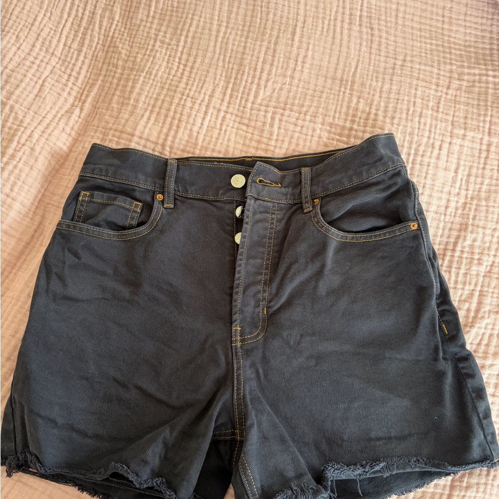PacSun Black High-Rise Button-Front Denim Shorts